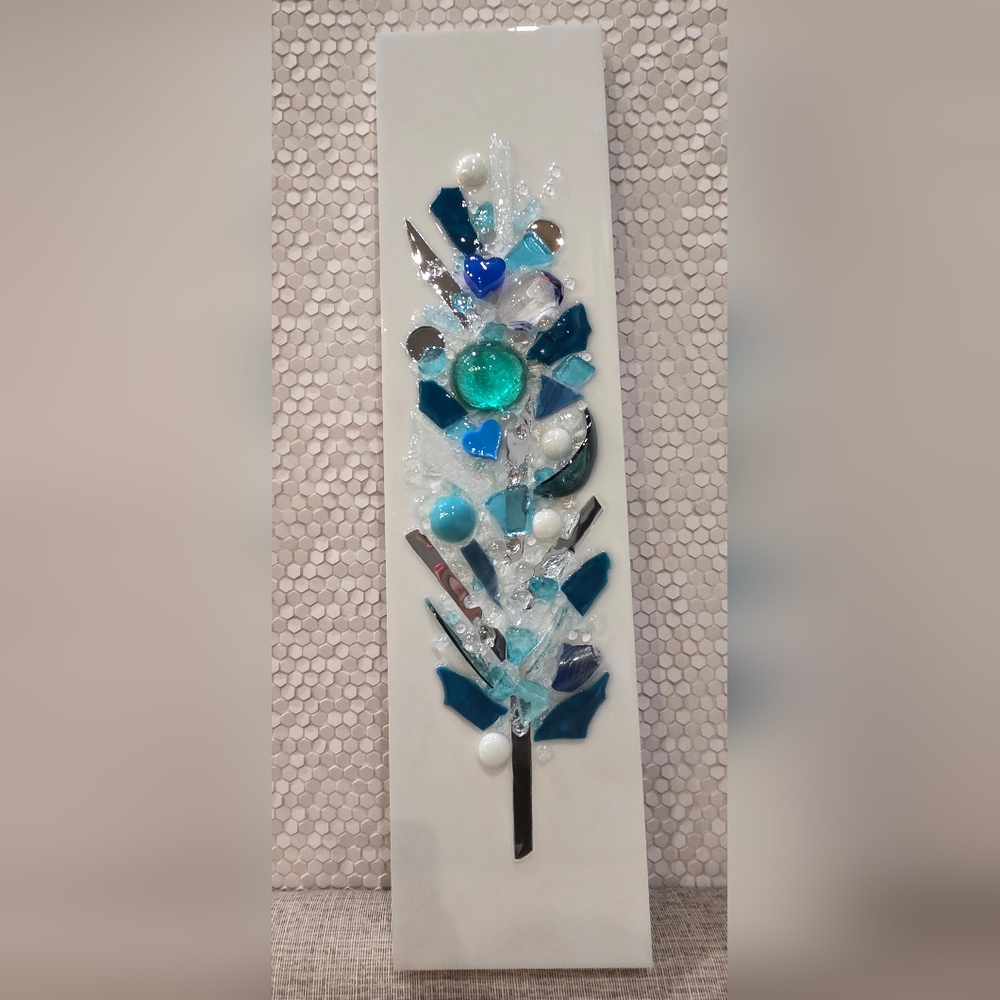 Glass, Mirror, Resin Abstract Art Piece (Teal Blue)